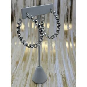 Modern Squiggly Coiled Hoop Earrings - Silver Tone